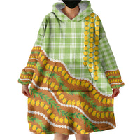 Hawaii Leis Palaka Motifs Wearable Blanket Hoodie Pikake Pakalana Maile Ilima Kakau Style
