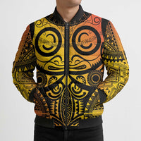 Marquesas Islands Bomber Puffer Jacket Marquesan Tattoo Yellow Gradient - Polynesian Pride