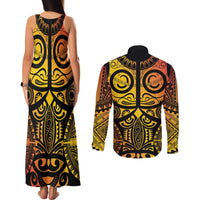 Marquesas Islands Couples Matching Tank Maxi Dress and Long Sleeve Button Shirt Marquesan Tattoo Yellow Gradient - Polynesian Pride