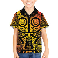 Marquesas Islands Family Matching Puletasi and Hawaiian Shirt Marquesan Tattoo Yellow Gradient - Polynesian Pride