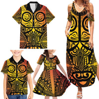 Marquesas Islands Family Matching Summer Maxi Dress and Hawaiian Shirt Marquesan Tattoo Yellow Gradient - Polynesian Pride