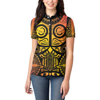 Marquesas Islands Women Polo Shirt Marquesan Tattoo Yellow Gradient - Polynesian Pride