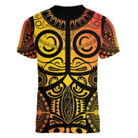 Marquesas Islands Women V-Neck T-Shirt Marquesan Tattoo Yellow Gradient - Polynesian Pride