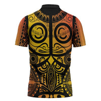 Marquesas Islands Zipper Polo Shirt Marquesan Tattoo Yellow Gradient - Polynesian Pride
