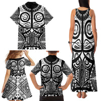 Marquesas Islands Family Matching Tank Maxi Dress and Hawaiian Shirt Marquesan Tattoo Black White Color - Polynesian Pride
