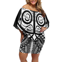 Marquesas Islands Off Shoulder Short Dress Marquesan Tattoo Black White Color - Polynesian Pride