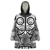 Marquesas Islands Wearable Blanket Hoodie Marquesan Tattoo Black White Color - Polynesian Pride