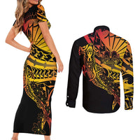 Gradient Marquesas Islands Couples Matching Short Sleeve Bodycon Dress and Long Sleeve Button Shirt Marquesan Matatiki Hammerhead Shark Patutiki - Polynesian Pride