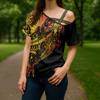 Gradient Marquesas Islands Cross Shoulder Shirt Marquesan Matatiki Hammerhead Shark Patutiki - Polynesian Pride