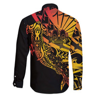 Gradient Marquesas Islands Family Matching Off The Shoulder Long Sleeve Dress and Hawaiian Shirt Marquesan Matatiki Hammerhead Shark Patutiki - Polynesian Pride