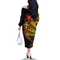 Gradient Marquesas Islands Family Matching Off The Shoulder Long Sleeve Dress and Hawaiian Shirt Marquesan Matatiki Hammerhead Shark Patutiki - Polynesian Pride