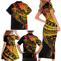 Gradient Marquesas Islands Family Matching Short Sleeve Bodycon Dress and Hawaiian Shirt Marquesan Matatiki Hammerhead Shark Patutiki - Polynesian Pride