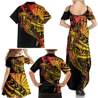 Gradient Marquesas Islands Family Matching Summer Maxi Dress and Hawaiian Shirt Marquesan Matatiki Hammerhead Shark Patutiki - Polynesian Pride