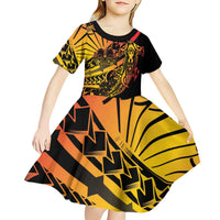 Gradient Marquesas Islands Kid Short Sleeve Dress Marquesan Matatiki Hammerhead Shark Patutiki - Polynesian Pride