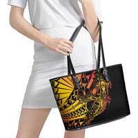 Gradient Marquesas Islands Leather Tote Bag Marquesan Matatiki Hammerhead Shark Patutiki - Polynesian Pride
