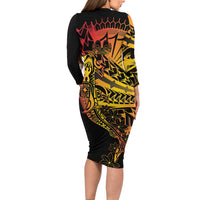 Gradient Marquesas Islands Long Sleeve Bodycon Dress Marquesan Matatiki Hammerhead Shark Patutiki - Polynesian Pride