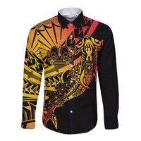 Gradient Marquesas Islands Long Sleeve Button Shirt Marquesan Matatiki Hammerhead Shark Patutiki - Polynesian Pride