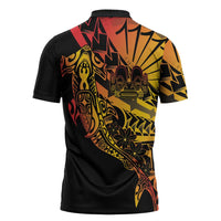 Gradient Marquesas Islands Zipper Polo Shirt Marquesan Matatiki Hammerhead Shark Patutiki - Polynesian Pride