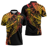 Gradient Marquesas Islands Zipper Polo Shirt Marquesan Matatiki Hammerhead Shark Patutiki - Polynesian Pride