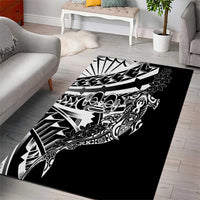 Black White Marquesas Islands Area Rug Marquesan Matatiki Hammerhead Shark Patutiki - Polynesian Pride