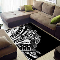 Black White Marquesas Islands Area Rug Marquesan Matatiki Hammerhead Shark Patutiki - Polynesian Pride