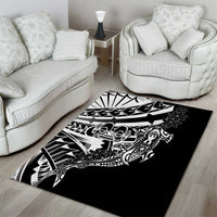 Black White Marquesas Islands Area Rug Marquesan Matatiki Hammerhead Shark Patutiki - Polynesian Pride