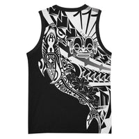 Black White Marquesas Islands Basketball Jersey Marquesan Matatiki Hammerhead Shark Patutiki - Polynesian Pride