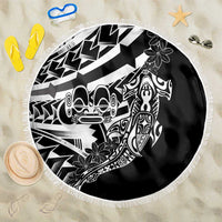 Black White Marquesas Islands Beach Blanket Marquesan Matatiki Hammerhead Shark Patutiki - Polynesian Pride