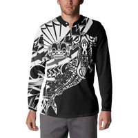 Black White Marquesas Islands Button Sweatshirt Marquesan Matatiki Hammerhead Shark Patutiki - Polynesian Pride