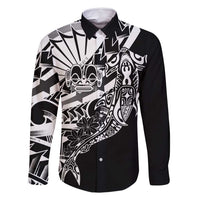 Black White Marquesas Islands Family Matching Long Sleeve Bodycon Dress and Hawaiian Shirt Marquesan Matatiki Hammerhead Shark Patutiki - Polynesian Pride