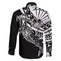 Black White Marquesas Islands Family Matching Off Shoulder Maxi Dress and Hawaiian Shirt Marquesan Matatiki Hammerhead Shark Patutiki - Polynesian Pride