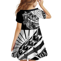 Black White Marquesas Islands Family Matching Off Shoulder Short Dress and Hawaiian Shirt Marquesan Matatiki Hammerhead Shark Patutiki - Polynesian Pride