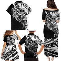 Black White Marquesas Islands Family Matching Puletasi and Hawaiian Shirt Marquesan Matatiki Hammerhead Shark Patutiki - Polynesian Pride