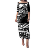 Black White Marquesas Islands Family Matching Puletasi and Hawaiian Shirt Marquesan Matatiki Hammerhead Shark Patutiki - Polynesian Pride