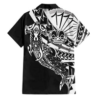 Black White Marquesas Islands Family Matching Short Sleeve Bodycon Dress and Hawaiian Shirt Marquesan Matatiki Hammerhead Shark Patutiki - Polynesian Pride