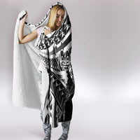 Black White Marquesas Islands Hooded Blanket Marquesan Matatiki Hammerhead Shark Patutiki - Polynesian Pride