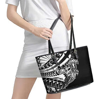 Black White Marquesas Islands Leather Tote Bag Marquesan Matatiki Hammerhead Shark Patutiki - Polynesian Pride