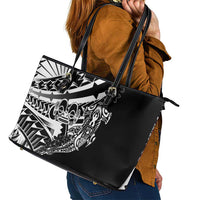 Black White Marquesas Islands Leather Tote Bag Marquesan Matatiki Hammerhead Shark Patutiki - Polynesian Pride