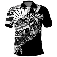 Black White Marquesas Islands Polo Shirt Marquesan Matatiki Hammerhead Shark Patutiki - Polynesian Pride