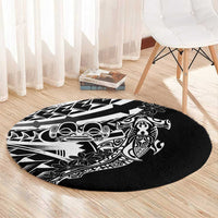 Black White Marquesas Islands Round Carpet Marquesan Matatiki Hammerhead Shark Patutiki - Polynesian Pride