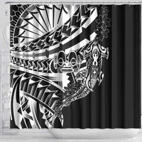 Black White Marquesas Islands Shower Curtain Marquesan Matatiki Hammerhead Shark Patutiki - Polynesian Pride