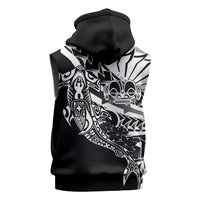 Black White Marquesas Islands Sleeveless Hoodie Marquesan Matatiki Hammerhead Shark Patutiki - Polynesian Pride