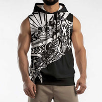 Black White Marquesas Islands Sleeveless Hoodie Marquesan Matatiki Hammerhead Shark Patutiki - Polynesian Pride