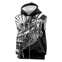 Black White Marquesas Islands Sleeveless Zip Hoodie Marquesan Matatiki Hammerhead Shark Patutiki - Polynesian Pride