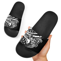 Black White Marquesas Islands Slide Sandals Marquesan Matatiki Hammerhead Shark Patutiki - Polynesian Pride