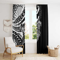 Black White Marquesas Islands Window Curtain Marquesan Matatiki Hammerhead Shark Patutiki - Polynesian Pride