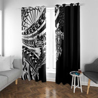 Black White Marquesas Islands Window Curtain Marquesan Matatiki Hammerhead Shark Patutiki - Polynesian Pride