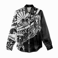 Black White Marquesas Islands Women Casual Shirt Marquesan Matatiki Hammerhead Shark Patutiki - Polynesian Pride