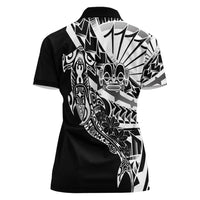 Black White Marquesas Islands Women Polo Shirt Marquesan Matatiki Hammerhead Shark Patutiki - Polynesian Pride