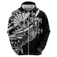 Black White Marquesas Islands Zip Hoodie Marquesan Matatiki Hammerhead Shark Patutiki - Polynesian Pride